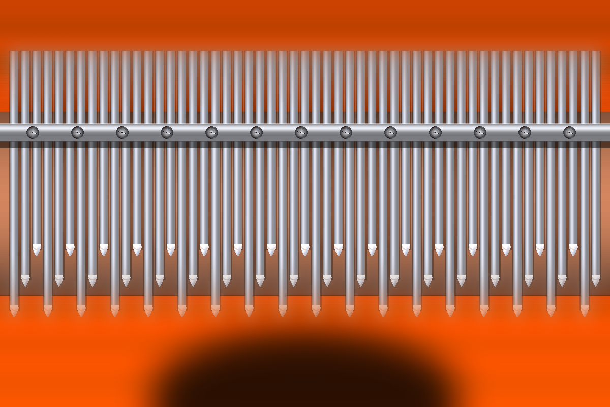 Array Mbira — macro detail: tine grid bridge