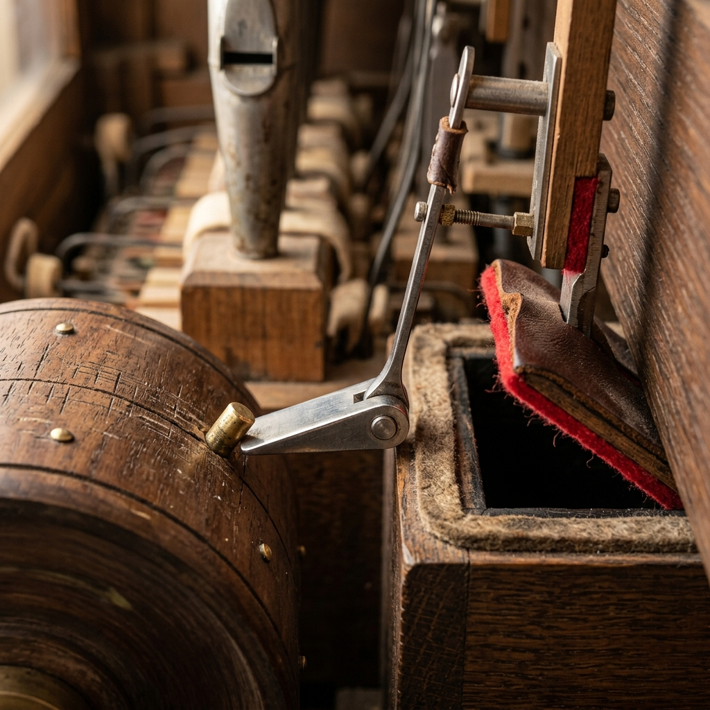 Barrel Organ — macro detail: barrel follower pallet
