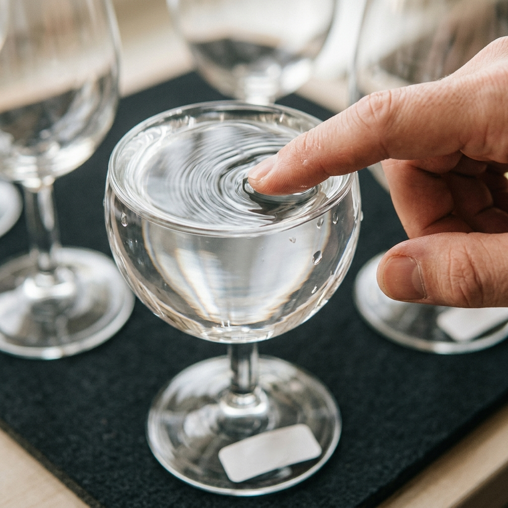Glass Harp — macro detail: wet finger rim