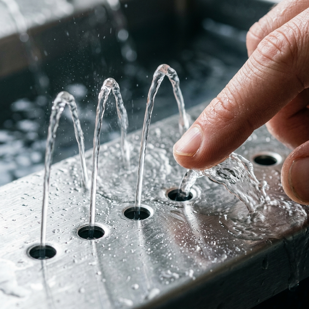 Hydraulophone — macro detail: jet finger interface