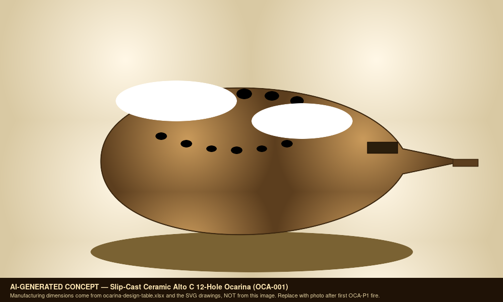 Slip-Cast Ceramic Ocarina (OCA-001) - V5 explorer candidate