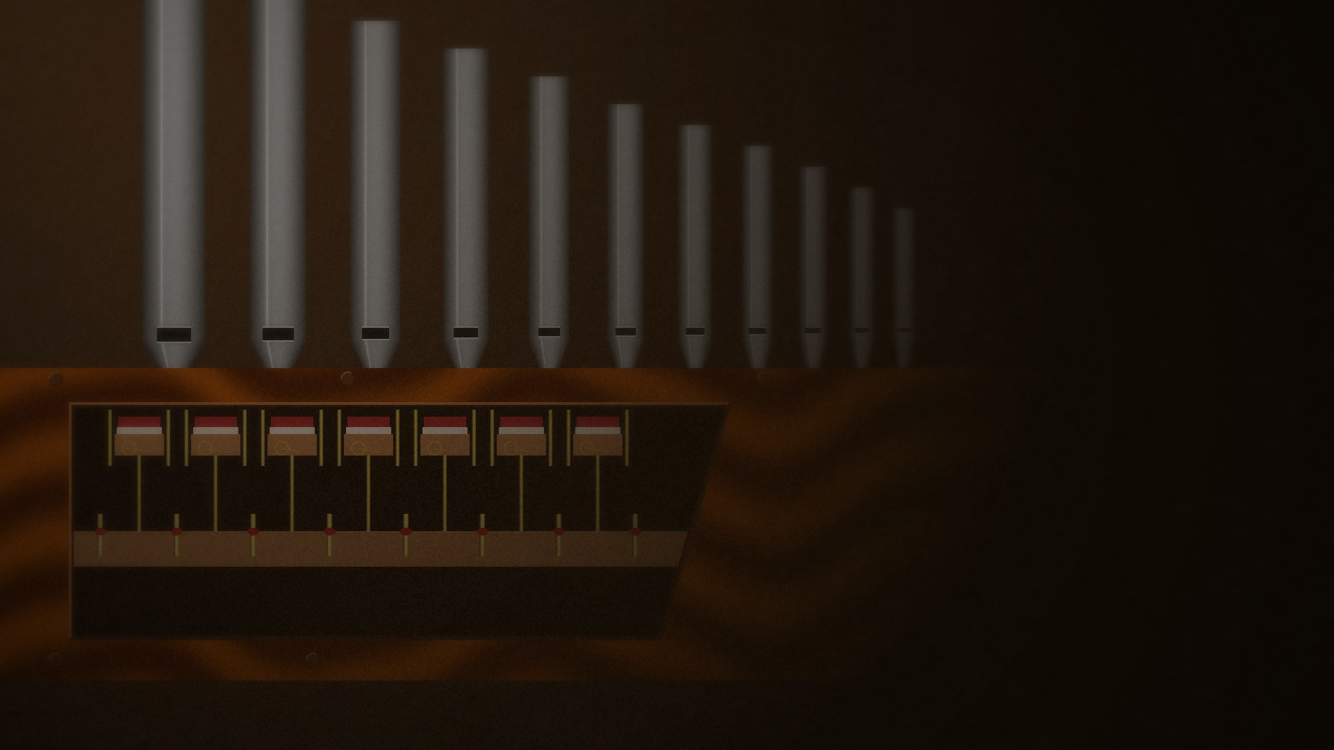 Portative Organ — macro detail: key to pallet action